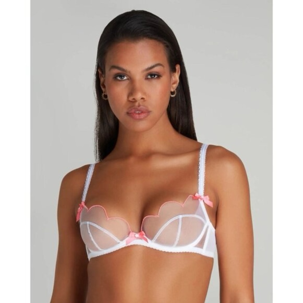 NWOT Agent Provocateur Lorna White and Pink Bra 36E and thong sz 3 set